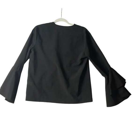 Umgee Boho Black Bell Sleeve Open Front 1 Button Top Women Small Cotton Blend - Picture 7 of 7